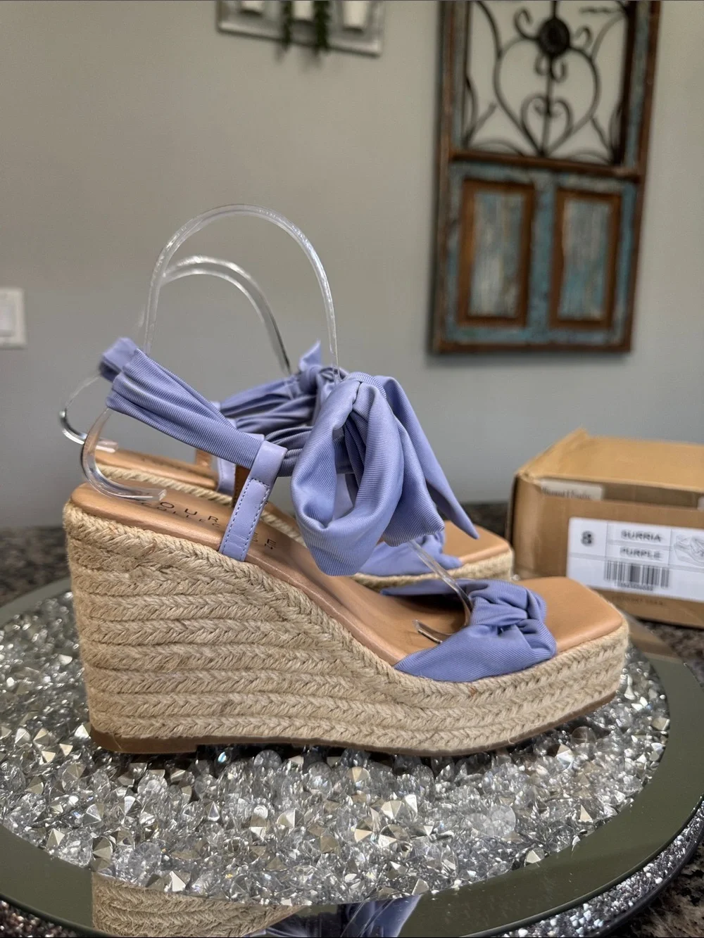 Journee Collection Surria purple Lavender Bow Espadrille Wedge Sandals NEW 8